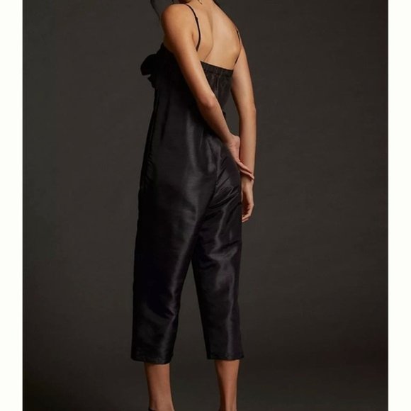 NWT Anthropologie Hutch Bow Front Jumpsuit Black Satin Tie Strappy - Picture 4 of 4